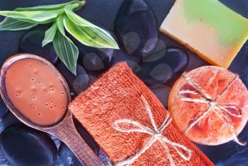 objects for bath on the wooden table