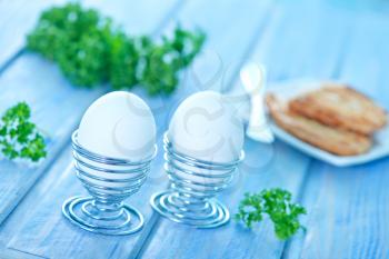 boiled eggs for the breakfast on a table