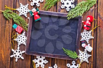 christmas decoration and black board for note