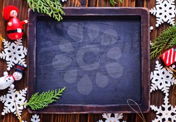 christmas decoration and black board for note