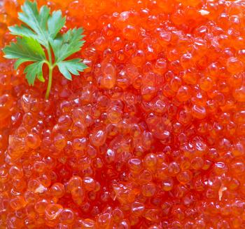 red caviar in spoon and in the bowl