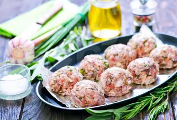 raw meat balls on the foil and on plate