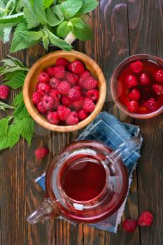 raspberry tea and fresh berries on a table