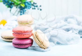color macaroons on the table, sweet cookies