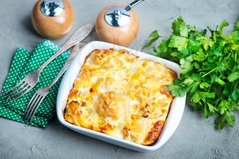 gratin with cauliflower and cheese on a table