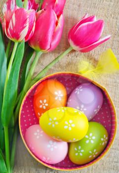 easter eggs on a tabble, easter background