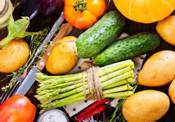 fresh vegetables, autumn harvest of vegetables on a table