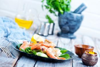 salad with boiled shrimps and aroma spice, stock photo