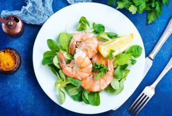 salad with boiled shrimps and aroma spice, stock photo