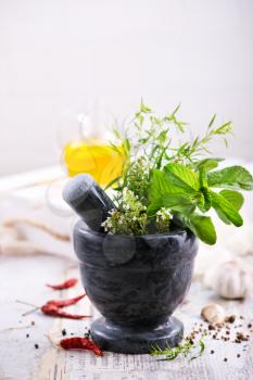aroma herb and spice on the kitchen table