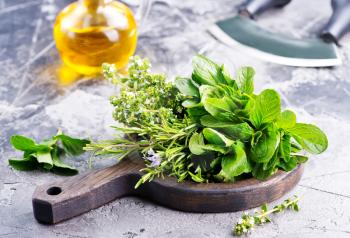 fresh herb on board and on a table