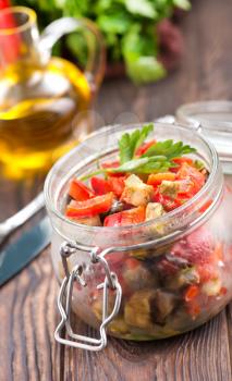 salad from fried eggplant and fresh pepper