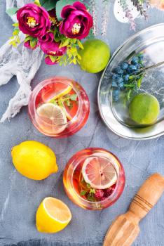 lemonad with raspberry on a table, stock photo