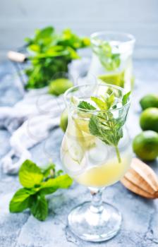 fresh mojito in glass and on a table