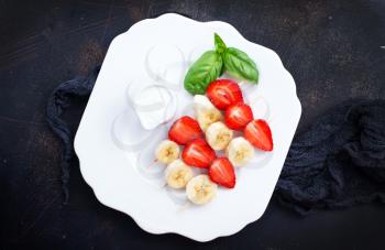 canape with strawberry and banana, fresh fruits, diet food