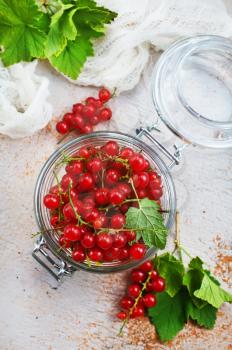 red currant in glass bank, fresh currant