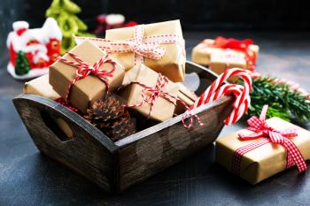 christmas decoration, box for present on a table