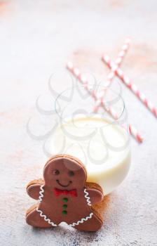 gingerbread with milk on a table, stock photo
