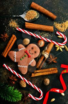 gingerbread with aroma spice on a table, stock photo