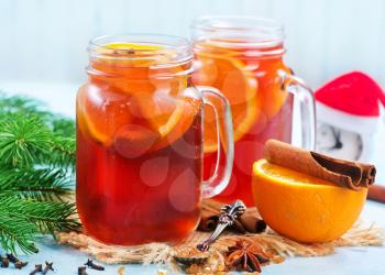  christmas drink with aroma spice on a table