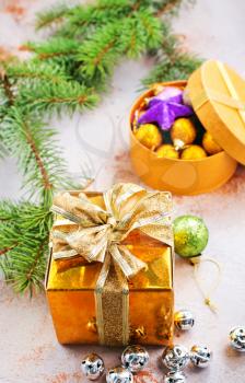 christmas decoration and gifts on a table