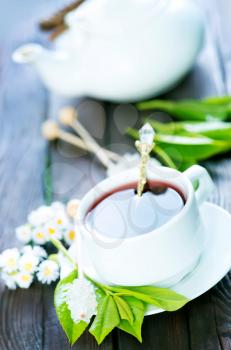 tea in cup and on a table