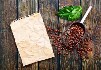 coffee beans on the wooden table, stock photo