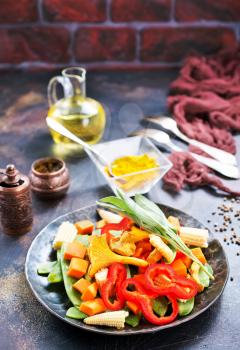 mix vegetables with mushroom on plate, stock photo
