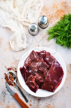 raw liver on white plate, stock photo