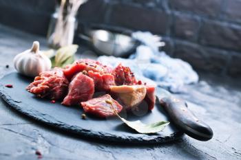 raw meat with salt and spice, stock photo