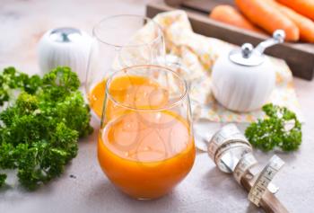 A glass of fresh carrot smoothie, carrot juice