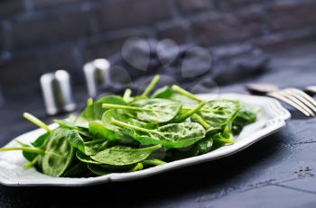 fresh spinach leaves on plate, green spinach,baby spinach, stock photo