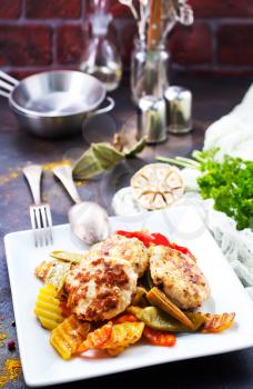 baked chicken vegetables with cutlets, stock photo