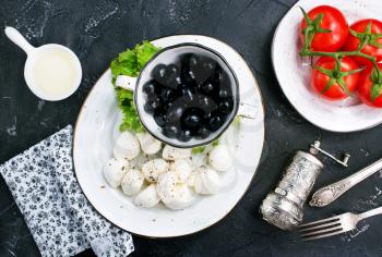 fresh ingredients for greek salad, vegetables and cheese for salad