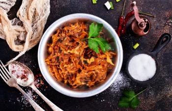 fried cabbage with tomato sauce, stock photo