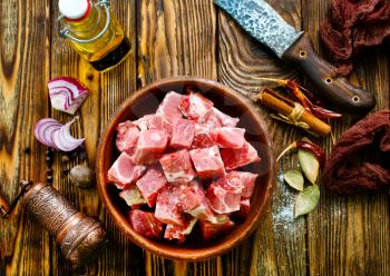 raw meat, meat in bowl, uncooked meat