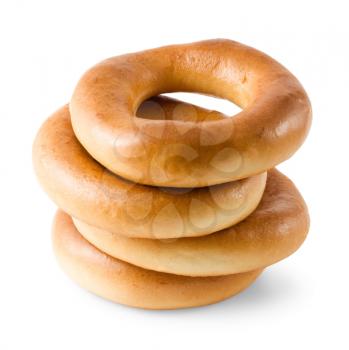 Stack of bagels isolated on white background