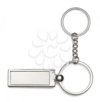 Silver key-chain with chain and rings isolated on white background