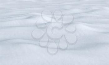 White snow field with smooth snow surface with bumps under bright sunlight, snowy white background, nature 3D illustration