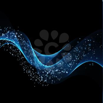 Vector illustration abstract background with blue  blurred magic neon light curved lines