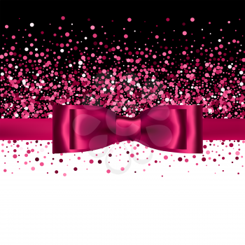 Pink glitter background with silk bow and ribbon