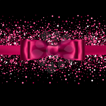 Pink glitter background with silk bow and ribbon
