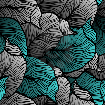 Vector illustration Retro seamless pattern with abstract doodle leaves