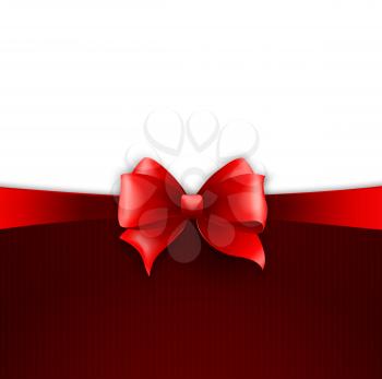 Vector Invitation card with red holiday ribbon and bow