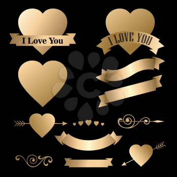Valentine's day icons collection items vector illustration. Gold color