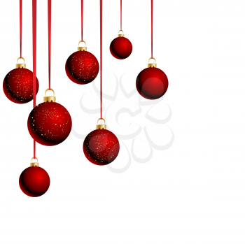 Christmas red  balls with ribbons on white background