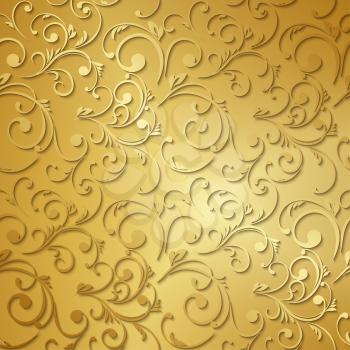 Luxury golden wallpaper. Vintage Floral pattern Vector background. 