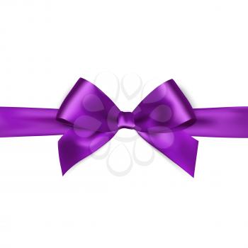 Shiny purple satin ribbon on white background. Vector purple bow. Purple bow and purple ribbon
