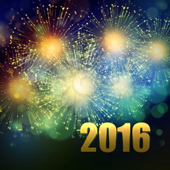 Vector Holiday Fireworks Background. Happy New Year 2016