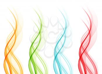 Vector Set of abstract wavy lines for design brochure. Color Smoke Wave